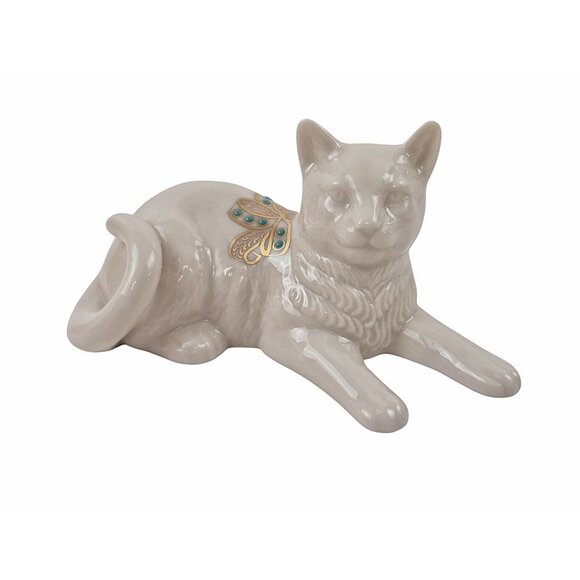 Lenox China Jewels Cat Figurine Issued 1992 USA Porcelain Gold Accents Turquoise - Picture 1 of 10